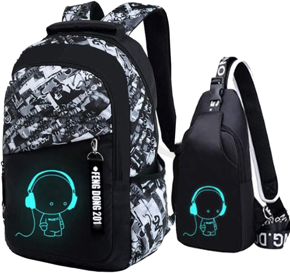 Asge Large Nylon Backpacks for Boys & Girls, Waterproof Satchel with Print, School Bags for 8-16 Years