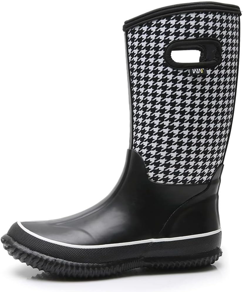 WTW Womens Mid Calf Rain Boots - Waterproof Insulated Neoprene Rubber Boots Mud Outdoor Hunting Garden Boots