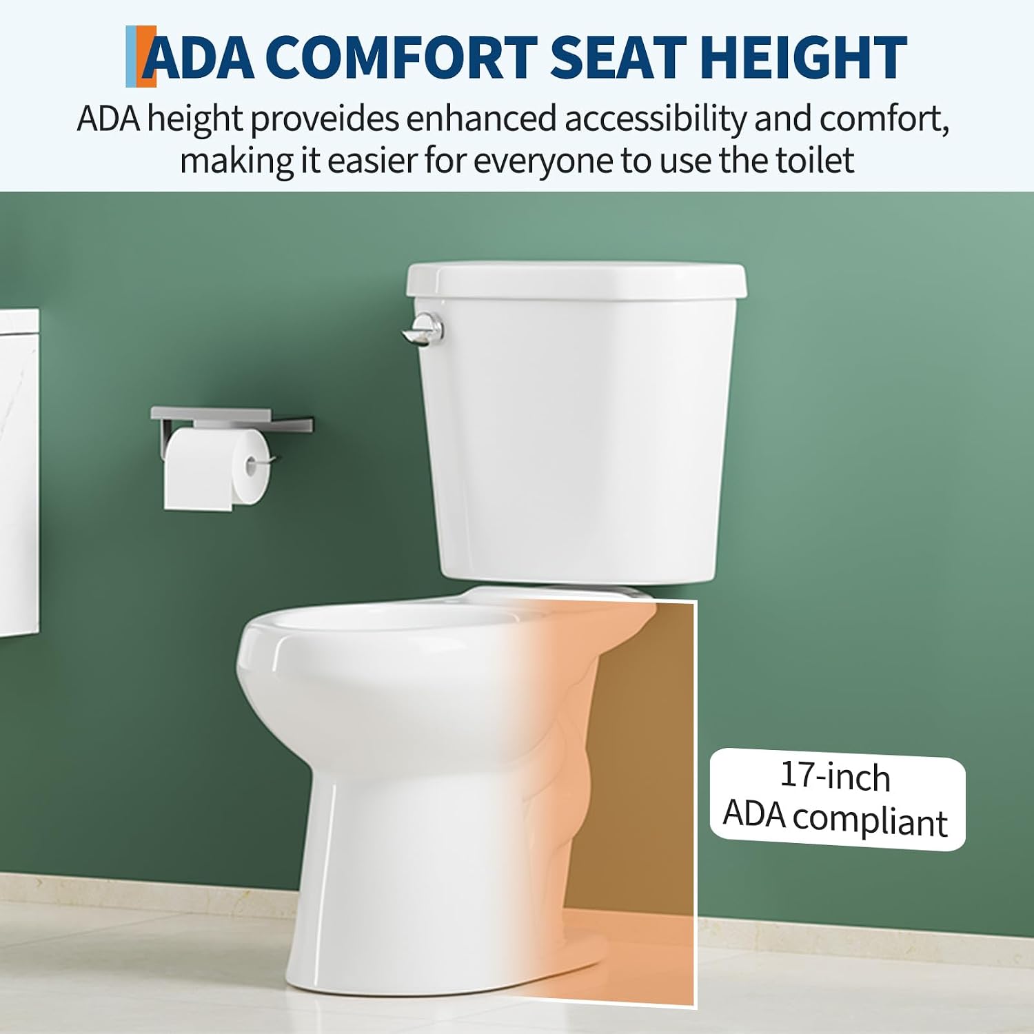 Two-Piece Toilets for Bathrooms, Comfort ADA Toilet with 19" Height, Elongated with Soft Close Seat, Power Flush 1.28 GPF