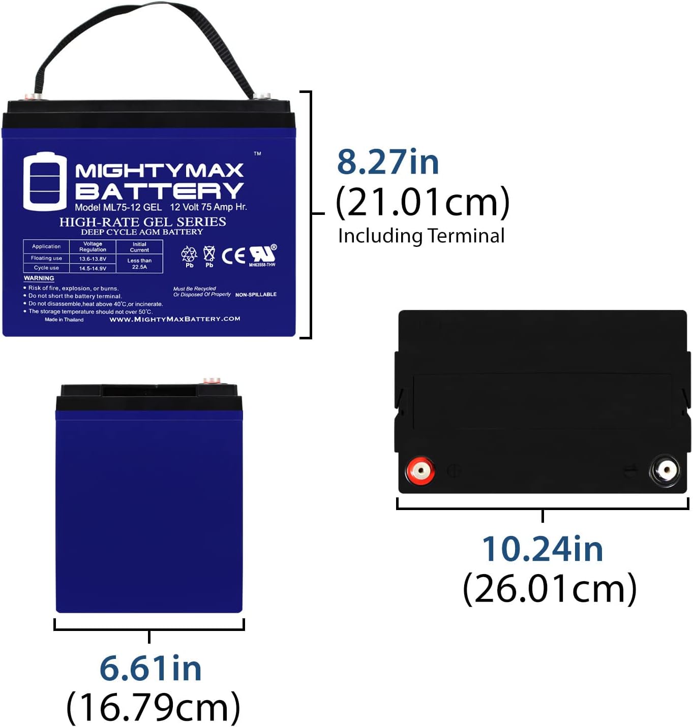 Mighty Max Battery ML55-12 GEL -12 Volt 55 AH, GEL Type, Internal Thread (INT) Terminal, Rechargeable SLA AGM Battery