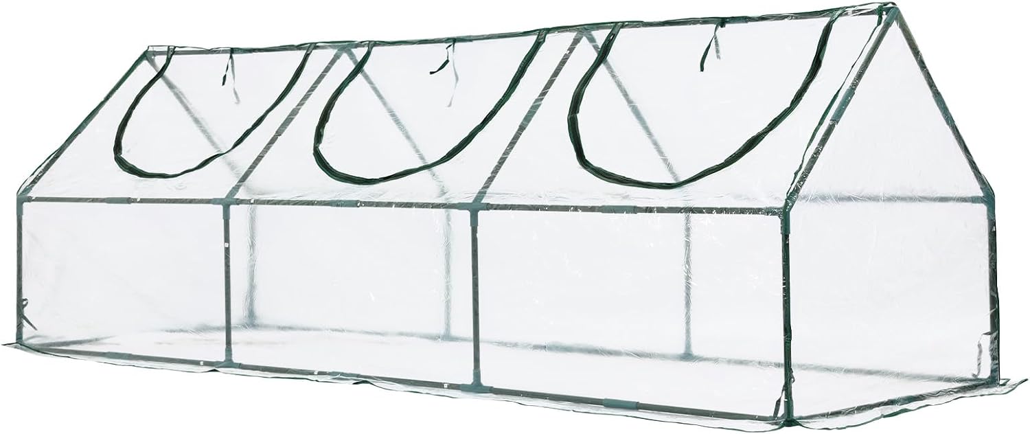 Aoodor 6 x 3 x 3 ft Mini Greenhouse with 2 Zipper Doors, Water-Resistant, UV-Protected for Flowers, Vegetables, and Herbs, Green