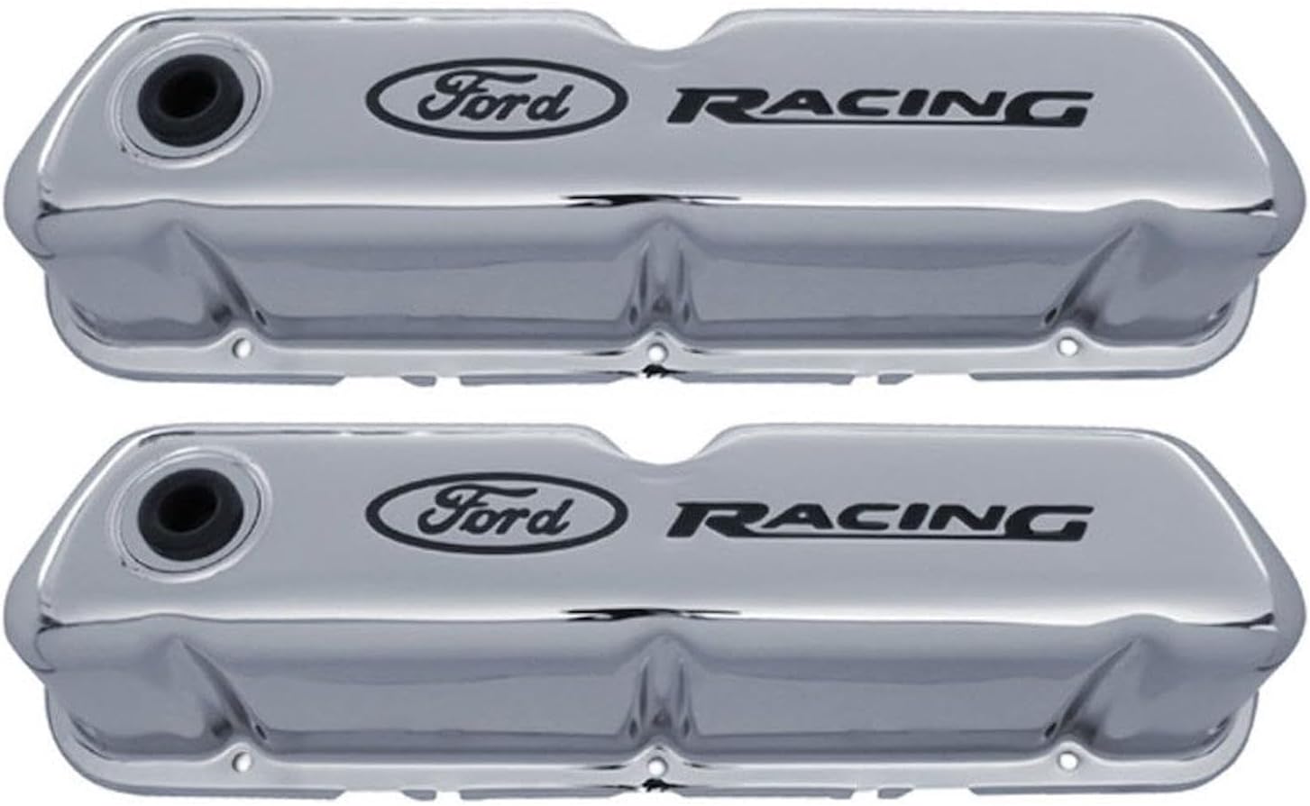 Compatible with/Replacement for Ford Performance Parts - 302-071 - Chrome Steel Valve Cover Set w/Compatible with/Replacement for Ford Racing Logo