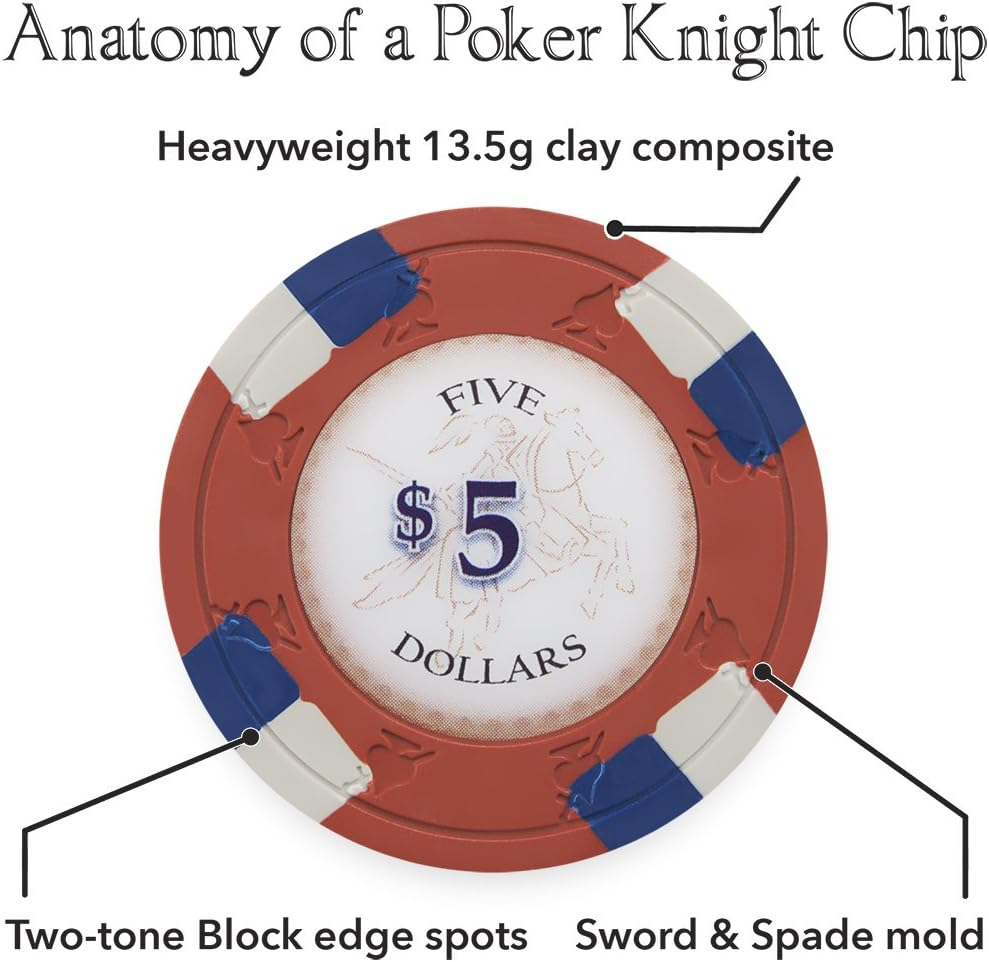 Claysmith Gaming Pack of 50 Poker Knights Poker Chips, Heavyweight 13.5-gram Clay Composite