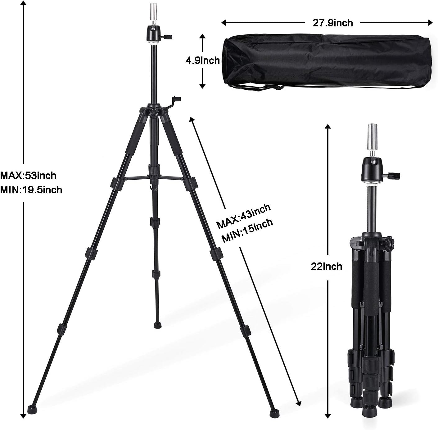 Wig Stand Tripod with Non-Slip Base Adjustable Mannequin Head Stand with Hook Heavy Duty Manikin Head Tripod | Hook Heavy Duty Manikin Head Tripod