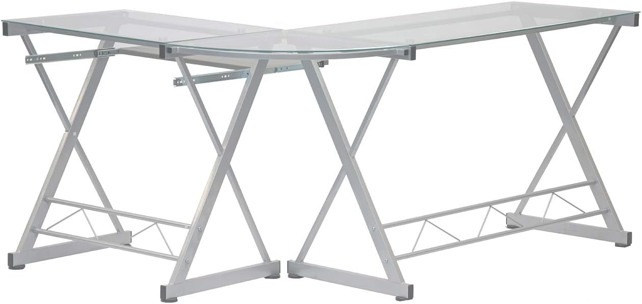 Techni Mobili L Shaped Desk with Keyboard Tray & Tempered Glass Desktop | Home Office, Corner Desk, Work From Home, Professional