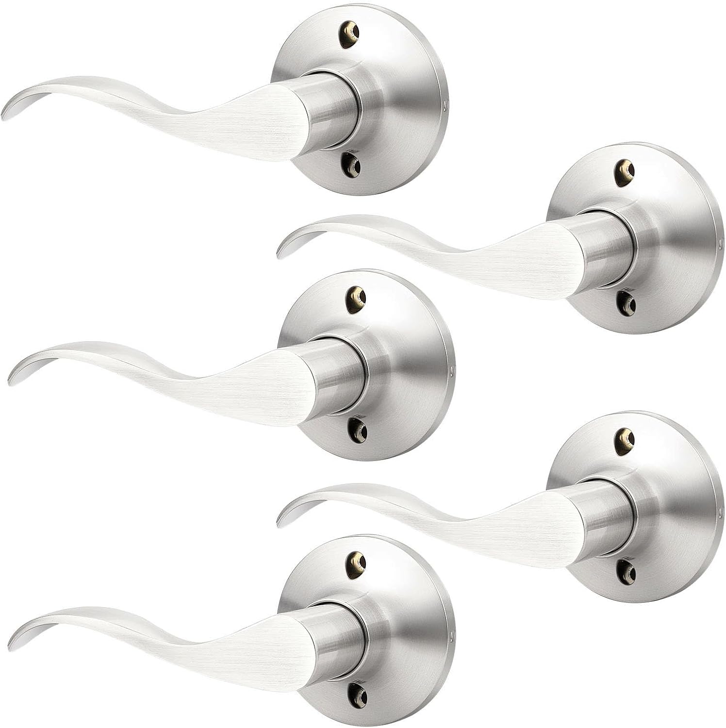 GOBEKOR 1 Pack Privacy Door Levers Brushed Nickel Lever Door Handles Interior for Bedroom and Bathroom Door Locks Wave Door Handles
