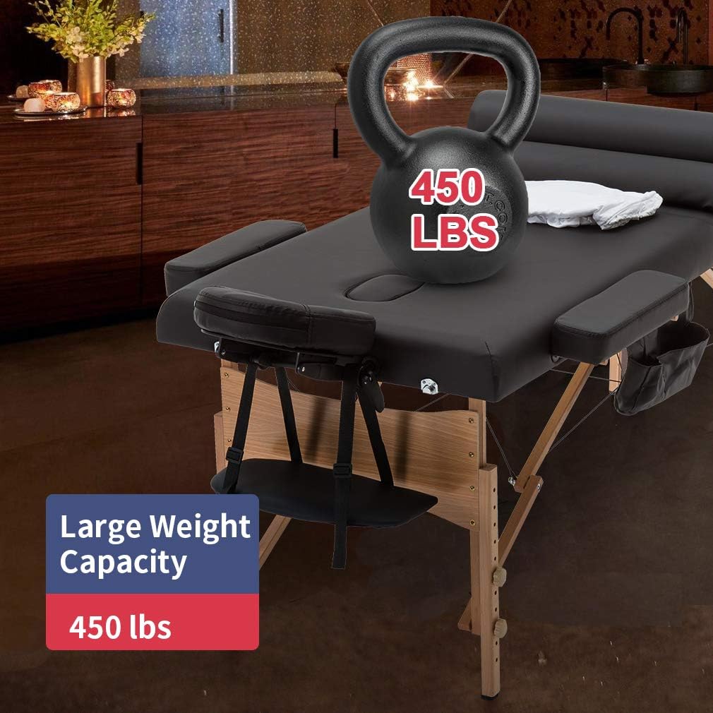 BestMassage Massage Bed Portable Massage Table 28 inch Wide Lash Bed Height Adjustable 2 Folding Spa Table with Towel Hanger Oil Pouch Half Bolster Round Bolster Non-Woven Bag