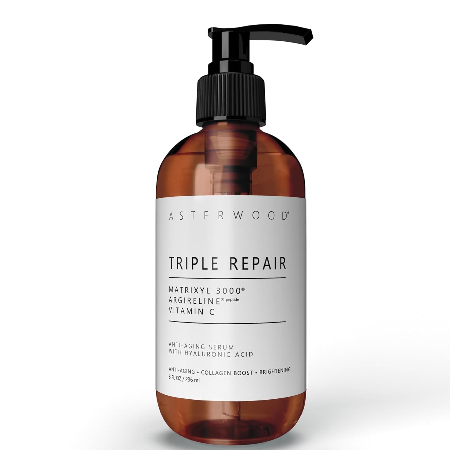 Asterwood Triple Repair Peptide Serum, Matrixyl 3000, Argireline & Vit. C | Minimizes Fine Lines & Stimulates Collagen, Formulated with Hyaluronic Acid, Cruelty-Free, 8 Fl Oz