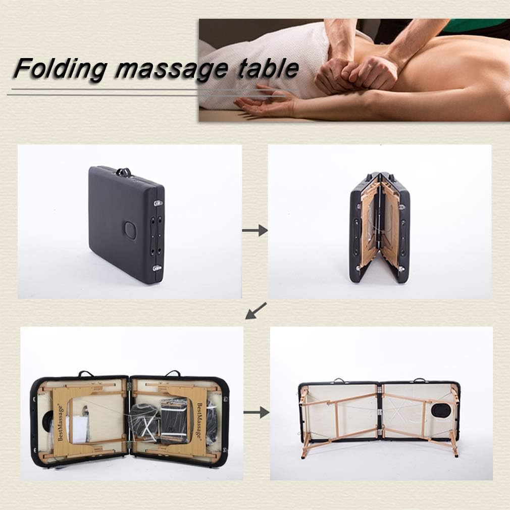 BestMassage Massage Bed Portable Massage Table 28 inch Wide Lash Bed Height Adjustable PU Leather 2 Folding with Oxford Bag for Spa Footmassage Facial CareSpa Tattoo