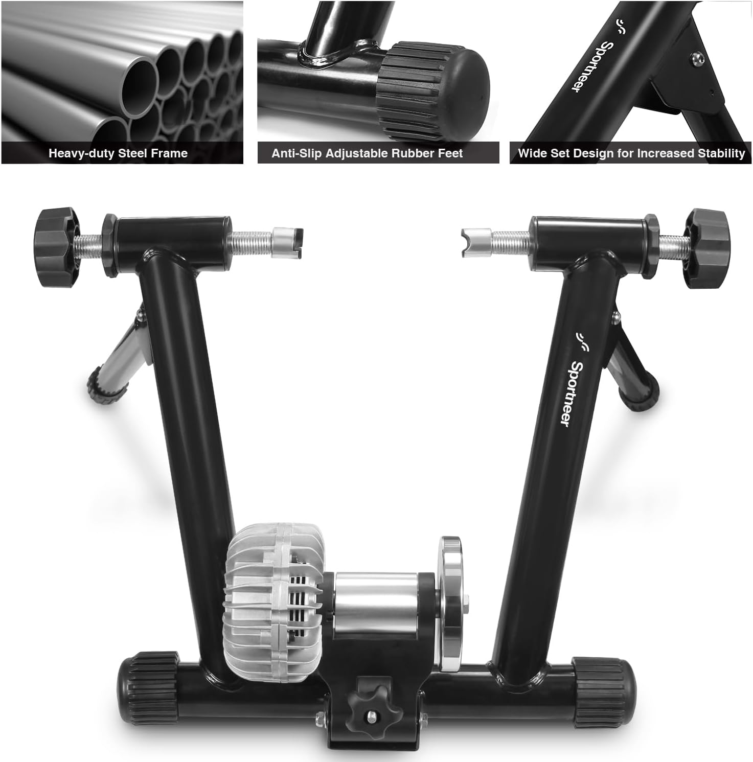 Sportneer Bike Trainer - Fluid Stationary Bike Stand for 26-29" & 700C Wheels - Auto Resistance Control Bike Trainer Stand for Indoor Riding with