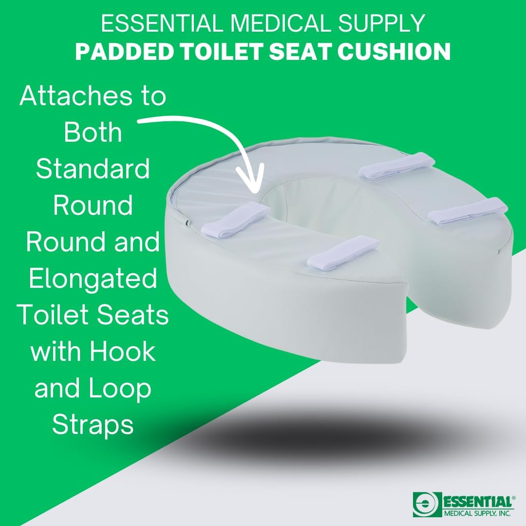 Essential Medical Supply Foam Padded Toilet Seat Cushion Riser with Hook and Loop Attachment for Toilet Seat and Washable Vinyl Cover, 2"
