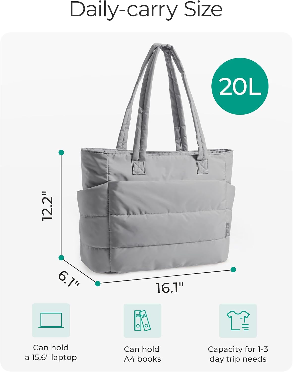 BAGSMART Tote Bag for Women, Lightweight Puffy Tote Bag with Compartments Shoulder Bag Handbag for Travel, Work, Gym | Lightweight