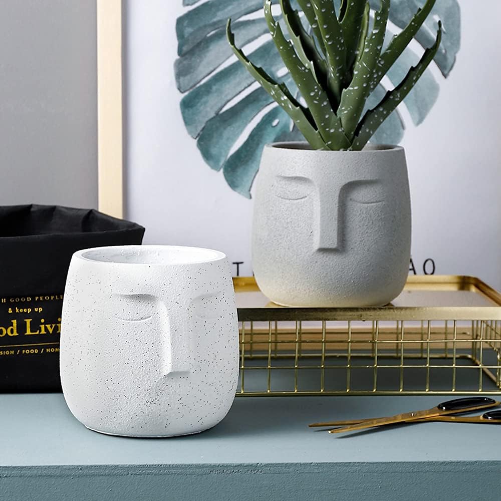 GeLive Head Plant Pot Succulent Planter with Drainage Hole Modern Statue Flower Pot Face Plant Vase Windowsill Box Art Home Decoration Indoor