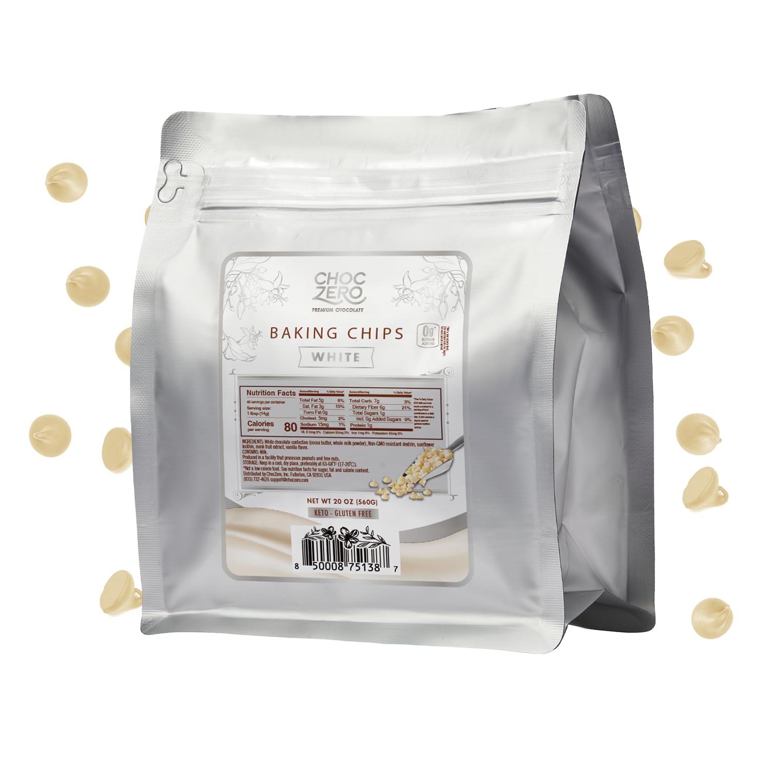 ChocZero Sugar Free Chocolate Chips, Milk Chocolate, 20 oz Bag