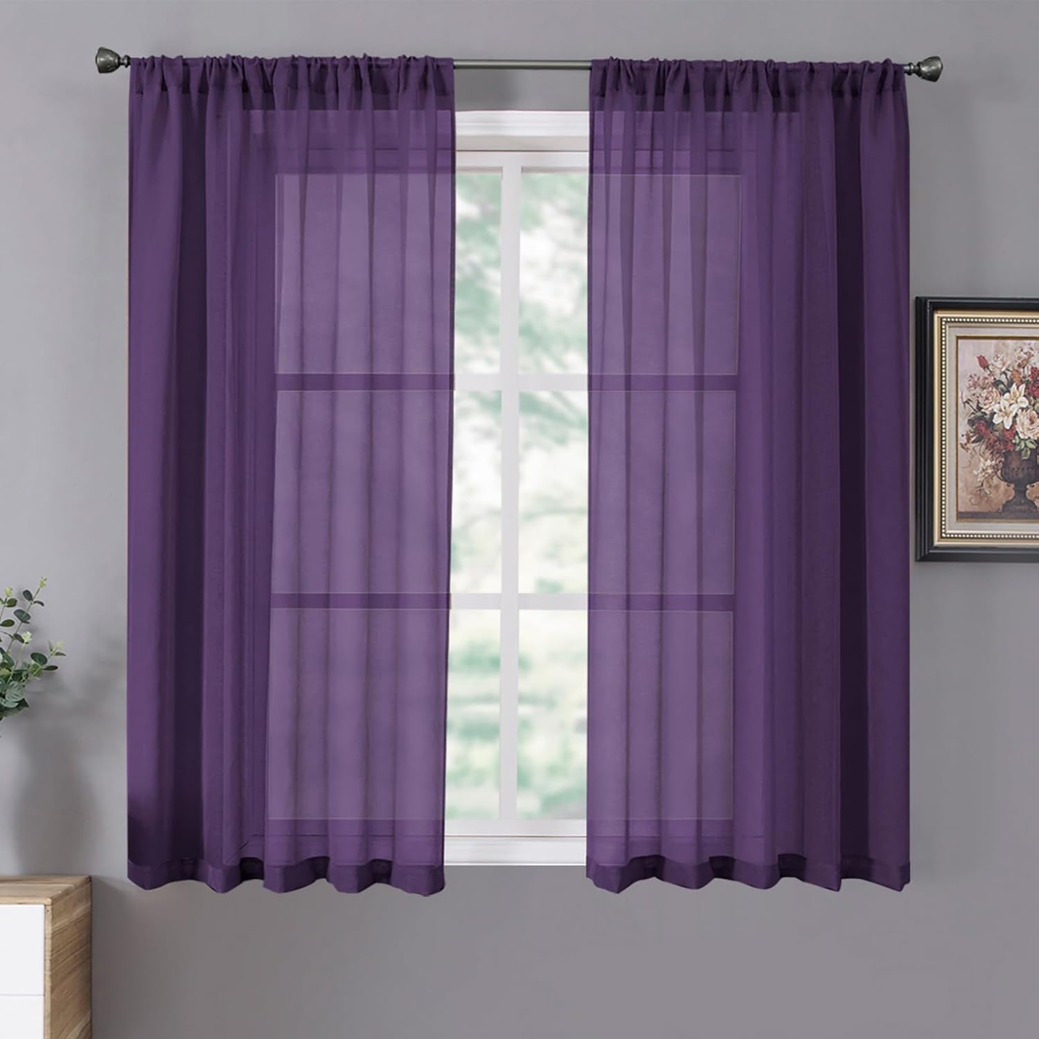 Tollpiz Sheer Curtain Linen Textured Living Room Curtains Sheer Light Filtering Rod Pocket Voile Curtain for Bedroom, 54 x 72 inches Long, White