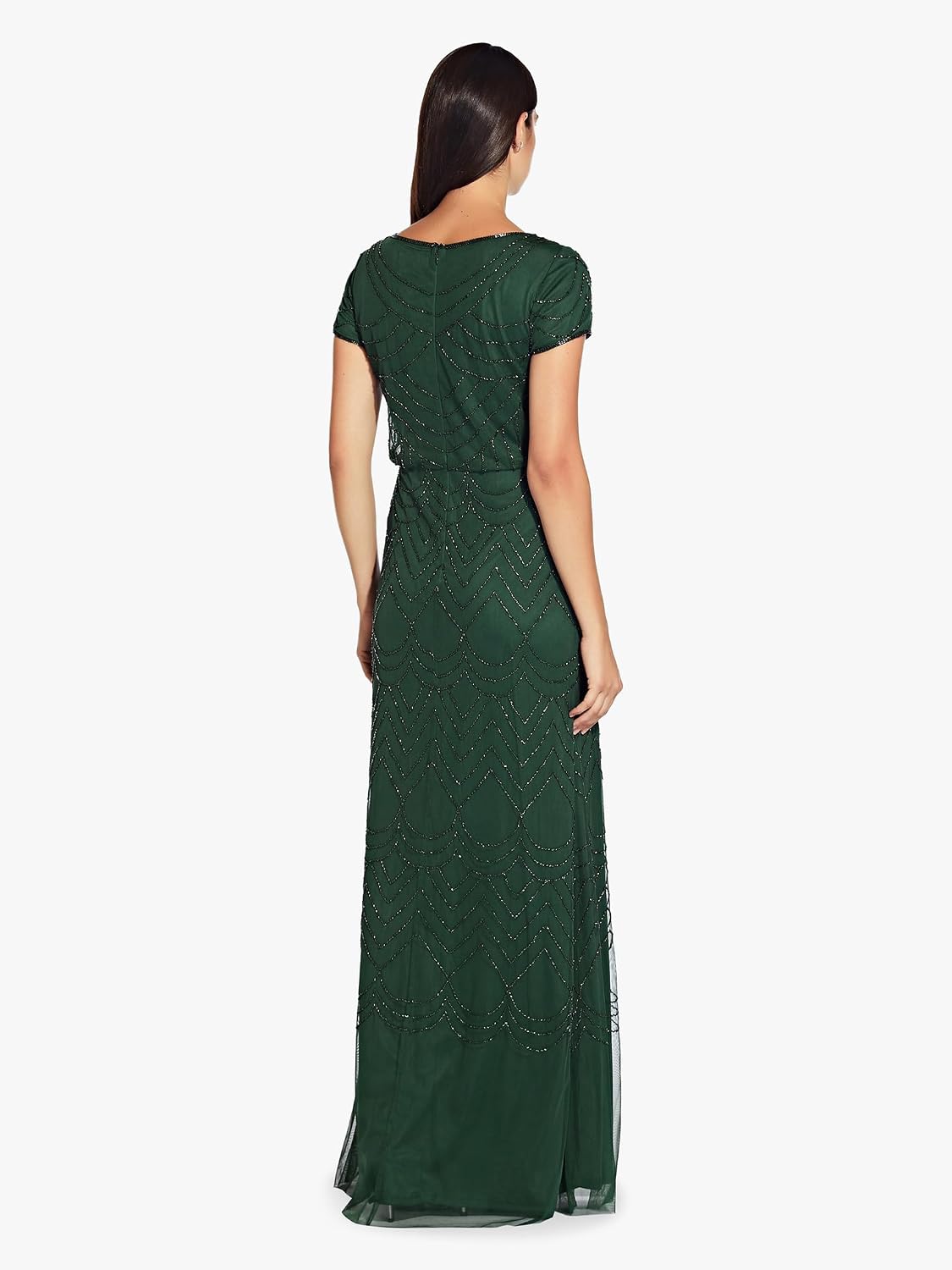 Adrianna Papell Womens Short Sleeve Blouson Beaded Gown