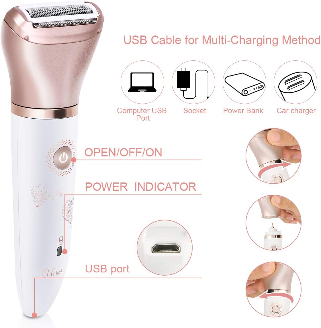 Electric Razors for Women - Painless 2-in-1 Shaver for Women Hair Remover for Face, Legs and Underarm Wet & Dry, Portable Bikini Trimmer