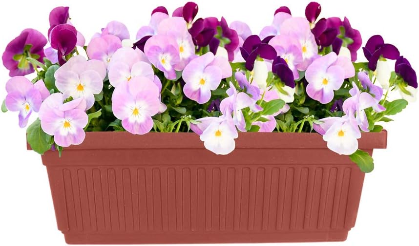 The HC Companies Venetian Window Planter Box w/Drain Plug - Long Planter Box for Windowsills, Balconies & More - Plastic Rectangular Outdoor Planters for Herbs & Flowers (18" Clay, Pack of 1)