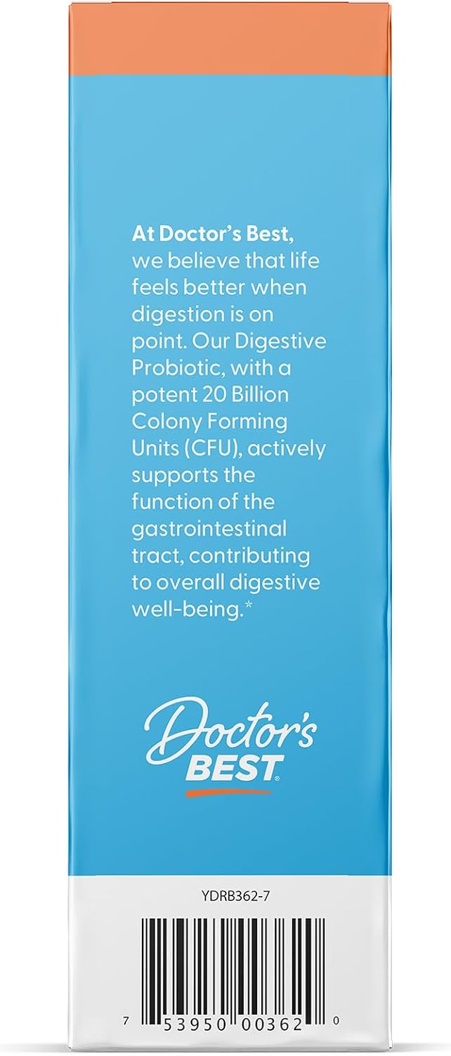 Doctor's Best Digestive Probiotic Capsules for Women & Men - Probiotics Supplement for Digestive Health, Supports Gut Health & Balanced Flora
