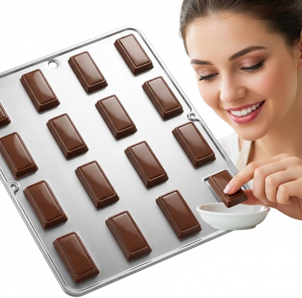 Andes Mint Piece Chocolate Candy Mold Candy Making 157, Small Rectangular Mint Candy Mold with 16 Cavities, 1 1/4" x 1/2" x 1/4"