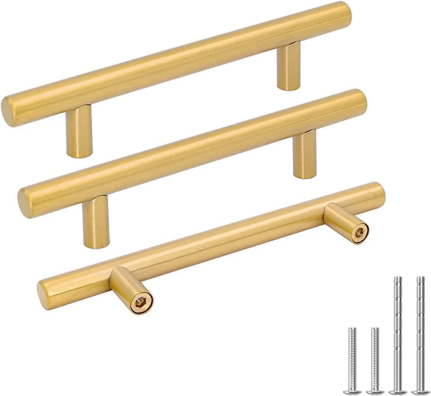 Goldenwarm 5 Pack 3 inch Gold Cabinet Handles Brushed Gold Cabinet Pulls | Gold Dresser Drawer Handles Stainless Steel Drawer Pulls for Kitchen Bathroom Bedroom, Easy to Install