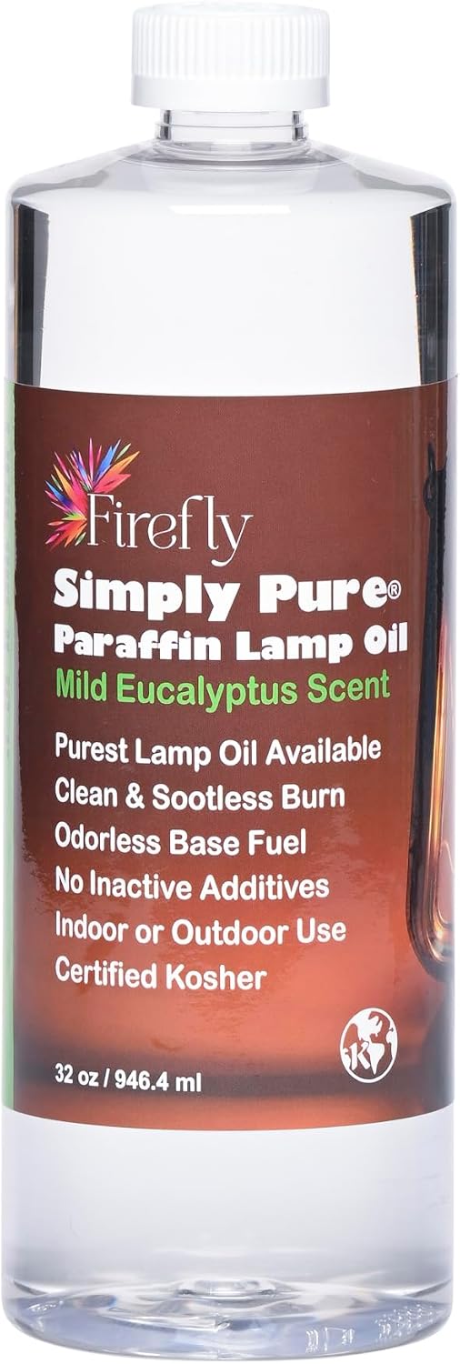 Firefly - Premium Paraffin Lamp Oil 32 oz - Smokeless Indoor Fuel | Eucalyptus Scent, Kosher Certified, Wick Fed Lamps, Lantern And Candle Use