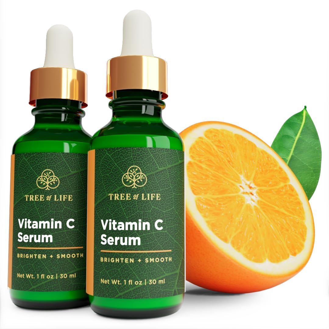 Tree of Life Vitamin C Serum for Face - Brightening and Hydrating Face Oil for Dark Spots and Fine Lines - Suitable for Sensitive Skin - Dermatologist Tested Skin Care - 1 Fl Oz | Brightening Vitamin C serum for face. Hydrating face oil that targets dark…