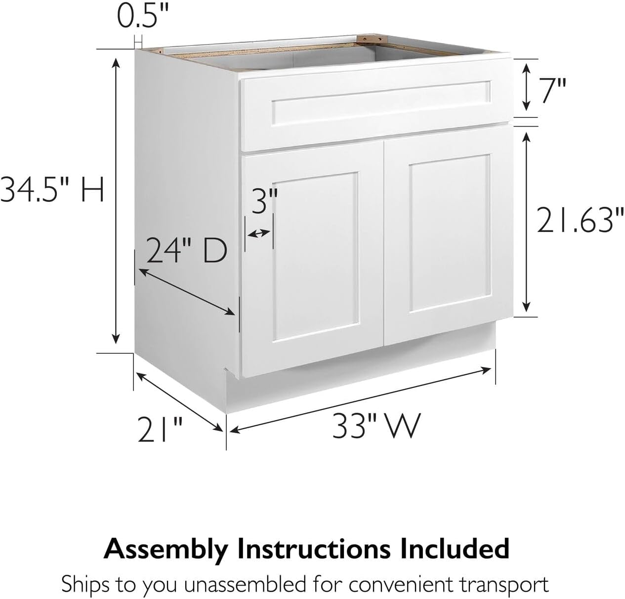 Design House Brookings Kitchen Sink Base Cabinet, 36", White | Floor Mount, Contemporary/Modern, Wood, Kitchen, 561498