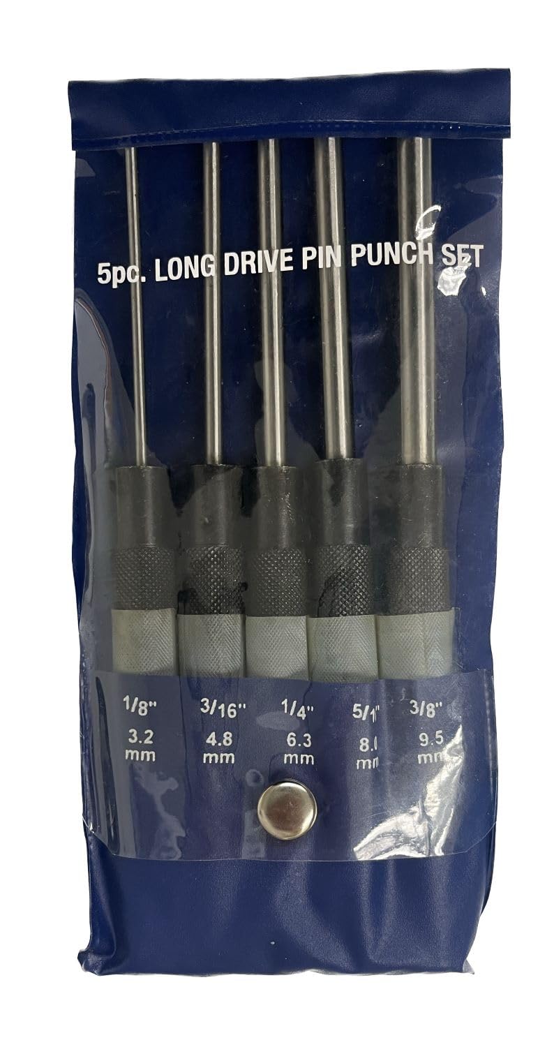 HHIP 8600-4103 5 Piece Extra-Long Drive Pin Punch Set with Black Nitrate Finish, 8" Overall Length