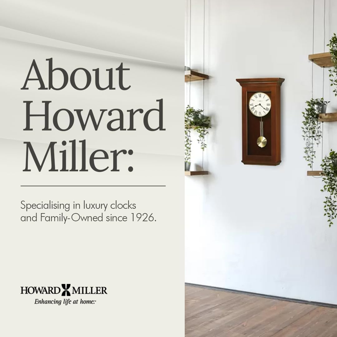 Howard Miller Continental Wall Clock – Westminster Chime, Brass Pendulum, Roman Numerals, Automatic Night Shutoff, Wood Finish