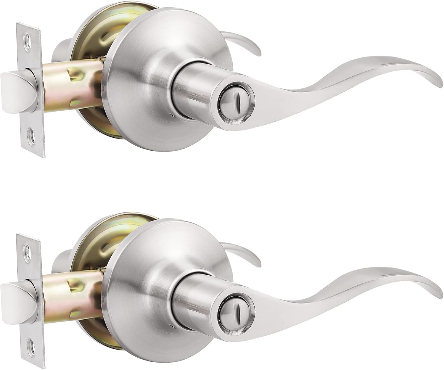GOBEKOR 1 Pack Privacy Door Levers Brushed Nickel Lever Door Handles Interior for Bedroom and Bathroom Door Locks Wave Door Handles