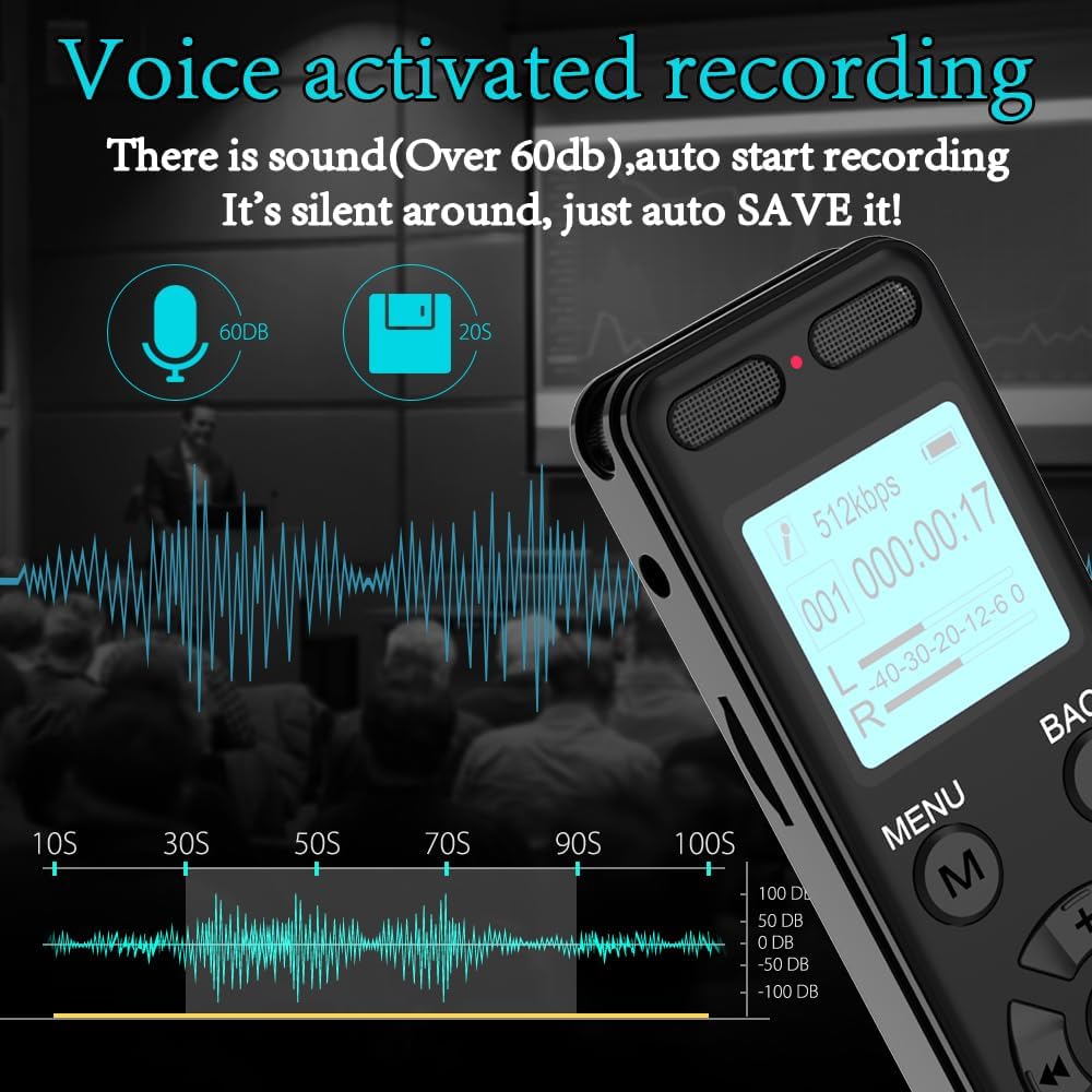 136GB Digital Voice Recorder Voice Activated Recorder for Lectures Meetings - aiworth 9860 Hours Sound Audio Recorder Dictaphone Recording Device