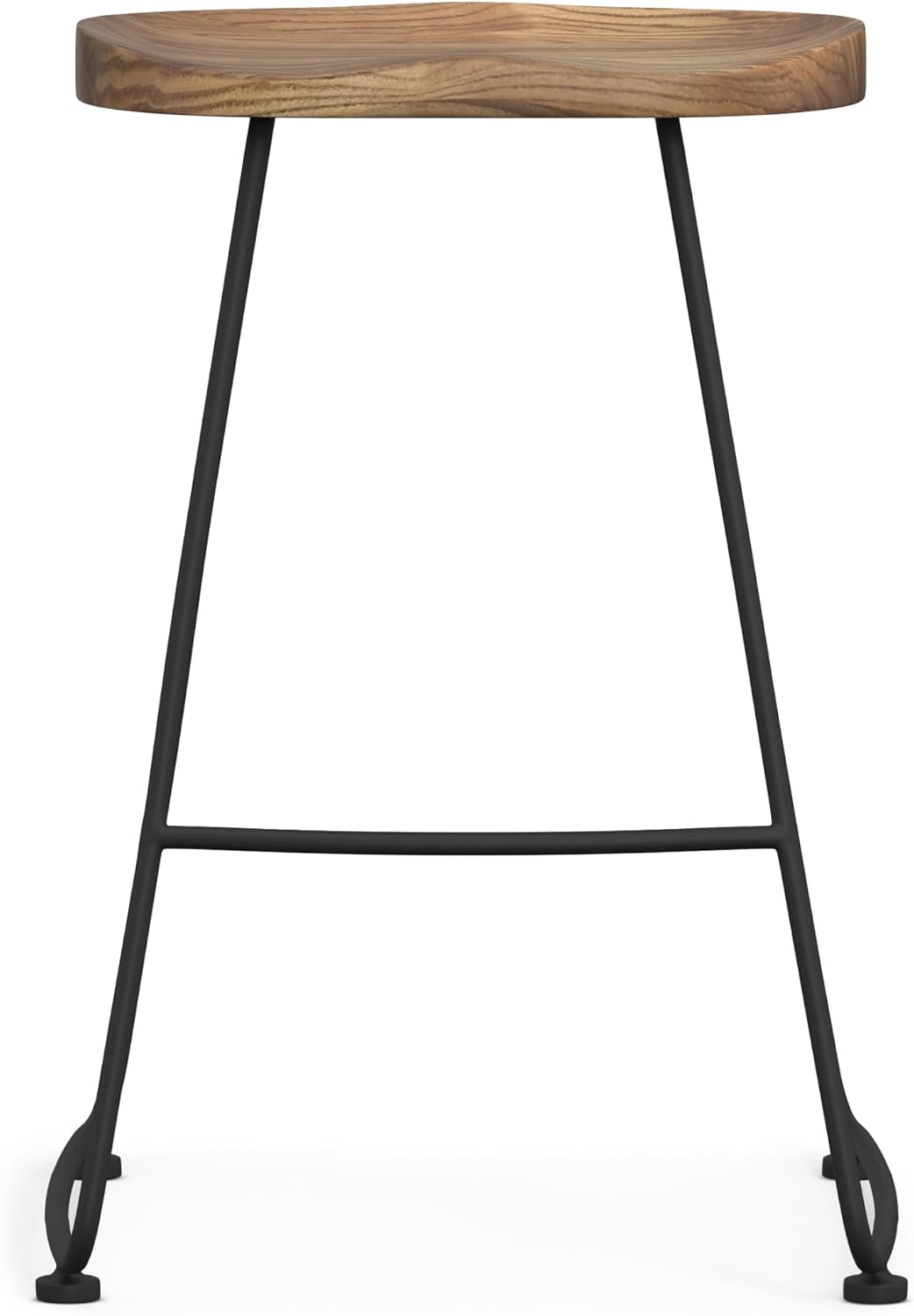 SIMPLIHOME Amberly Rustic Metal 24 Inch Saddle Counter Height Stool (Set of 2) in Natural/Black, For the Dining Room and Kitchen