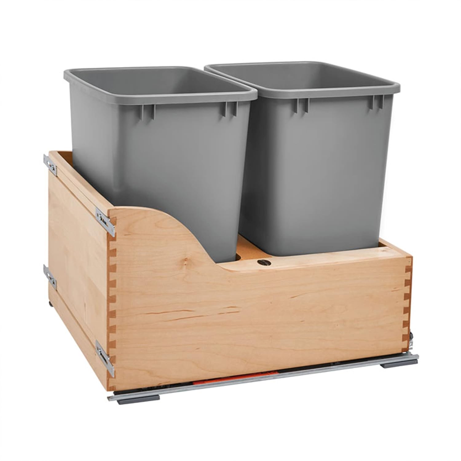 Rev-A-Shelf Pull Out Trash Can for Kitchen Cabinets 35 Qt 8.75 Gal Bottom Mounted, Undermount Soft-Close Slides, Silver, 4WCSC-1835DMND-2