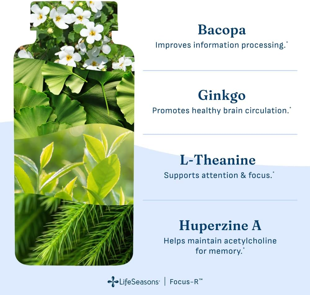 LifeSeasons Focus-R Concentration Support – Memory, Focus & Mental Clarity Supplement with Bacopa, Rhodiola
