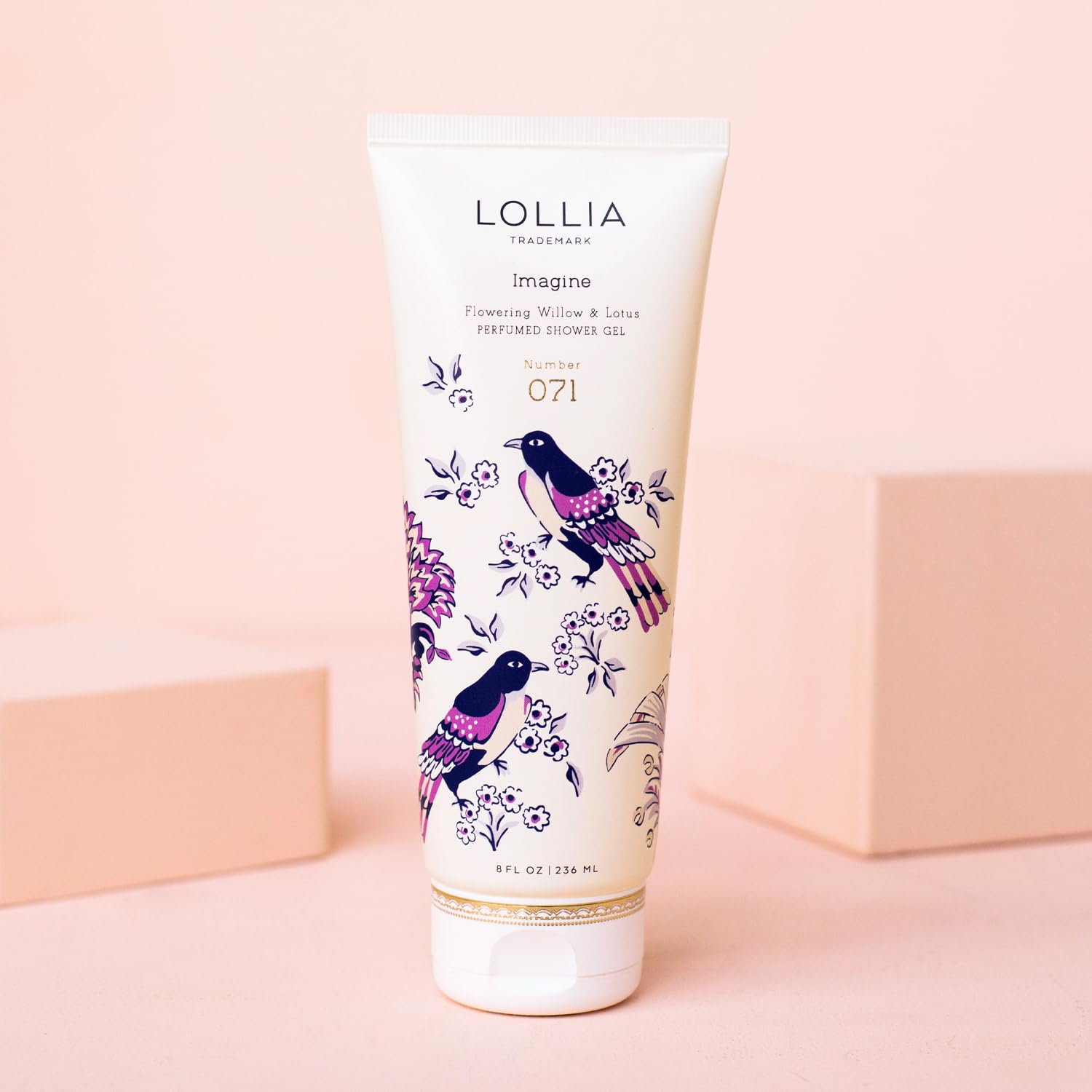LOLLIA Wish Shower Gel, 8 fl oz, Vanilla Bean, Rice Flower, Jasmine Leaves, & Sugar Cane, Luxury Shea Moisture Hydrating Women's Body Wash, Delicate & Relaxing Scented Bath Soap for Self Care