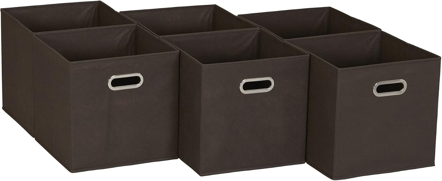 Household Essentials Fabric Storage Bins 6 Piece Set, Strong Poly-Woven Fabric, Sturdy Chipboard Sides, Grommet Front Handle, Stackable and Foldable, Classic Design, Navy