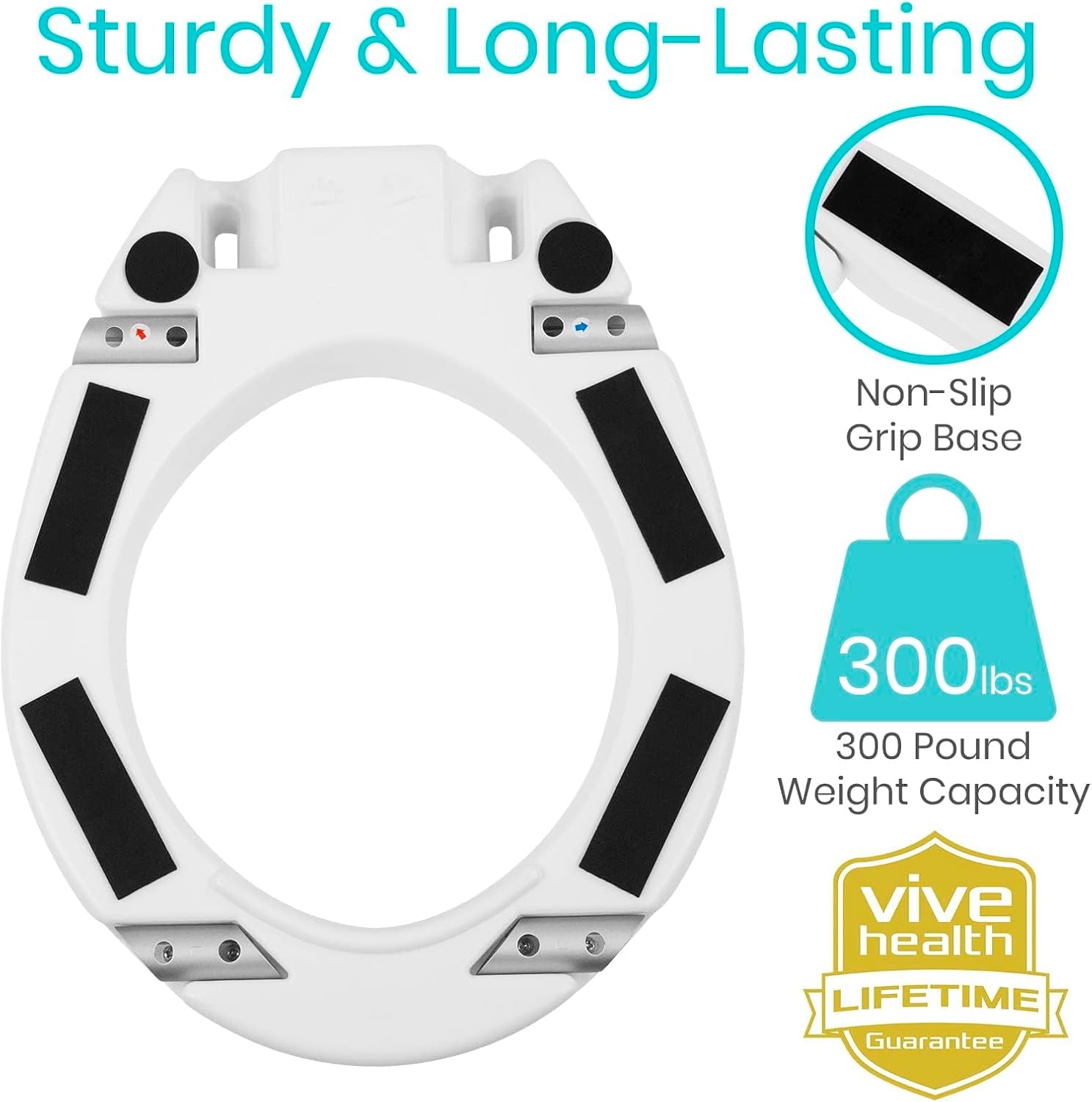 Vive Raised Toilet Seat Riser for Seniors (with Handles) - Handicap Rail | Grab Bar Seat for Over Toilet - Elevated Safety for Elderly, Disabled, Medical - Elongated