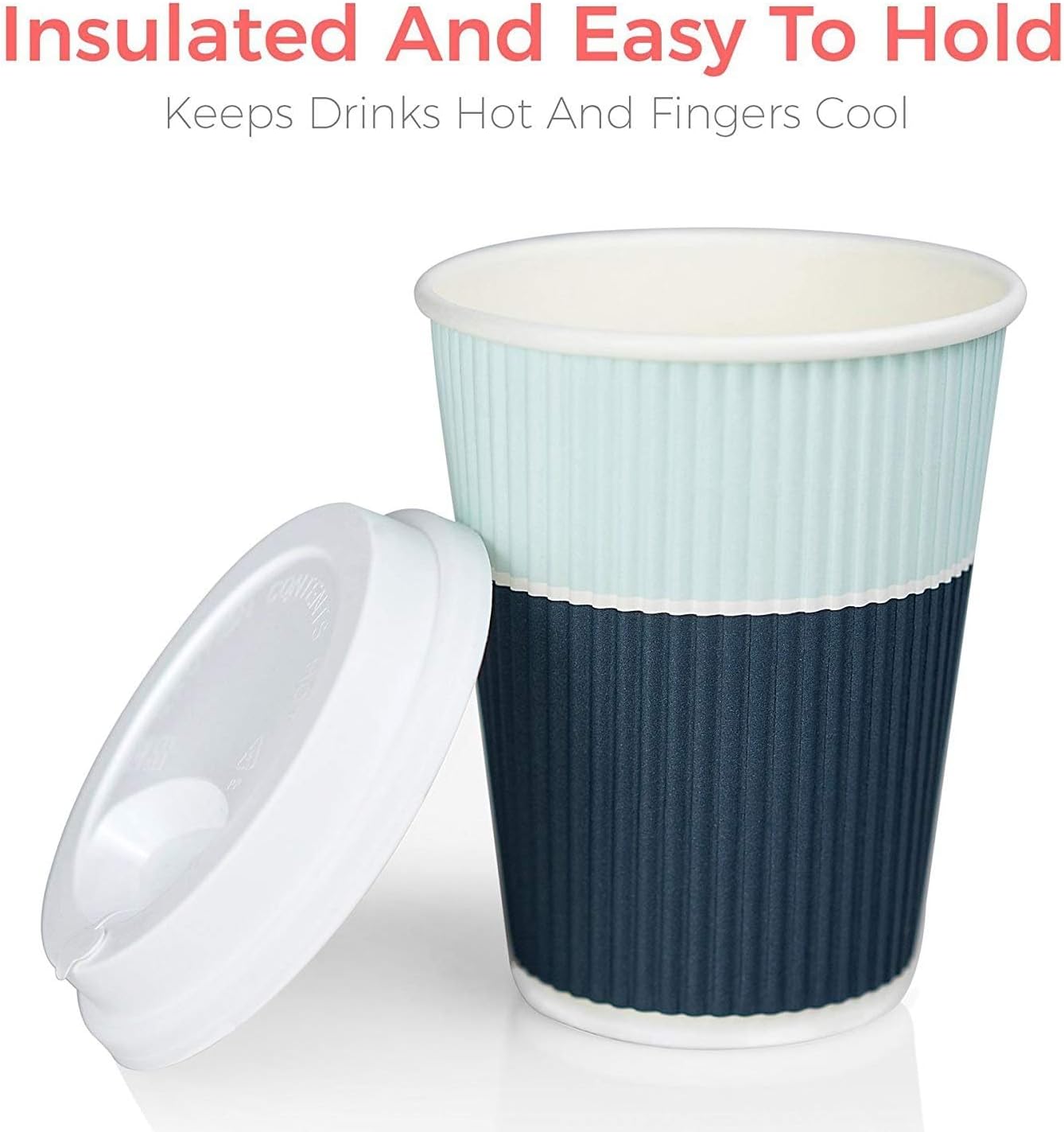 Disposable Coffee Cups With Lids - (80 set) 12 oz Paper To Go Coffee Cups With Resealable Lids Prevent Leaks! Travel Insulated Hot Beverage Drink Cup. Will Not Bend With Heat or Burn Fingers