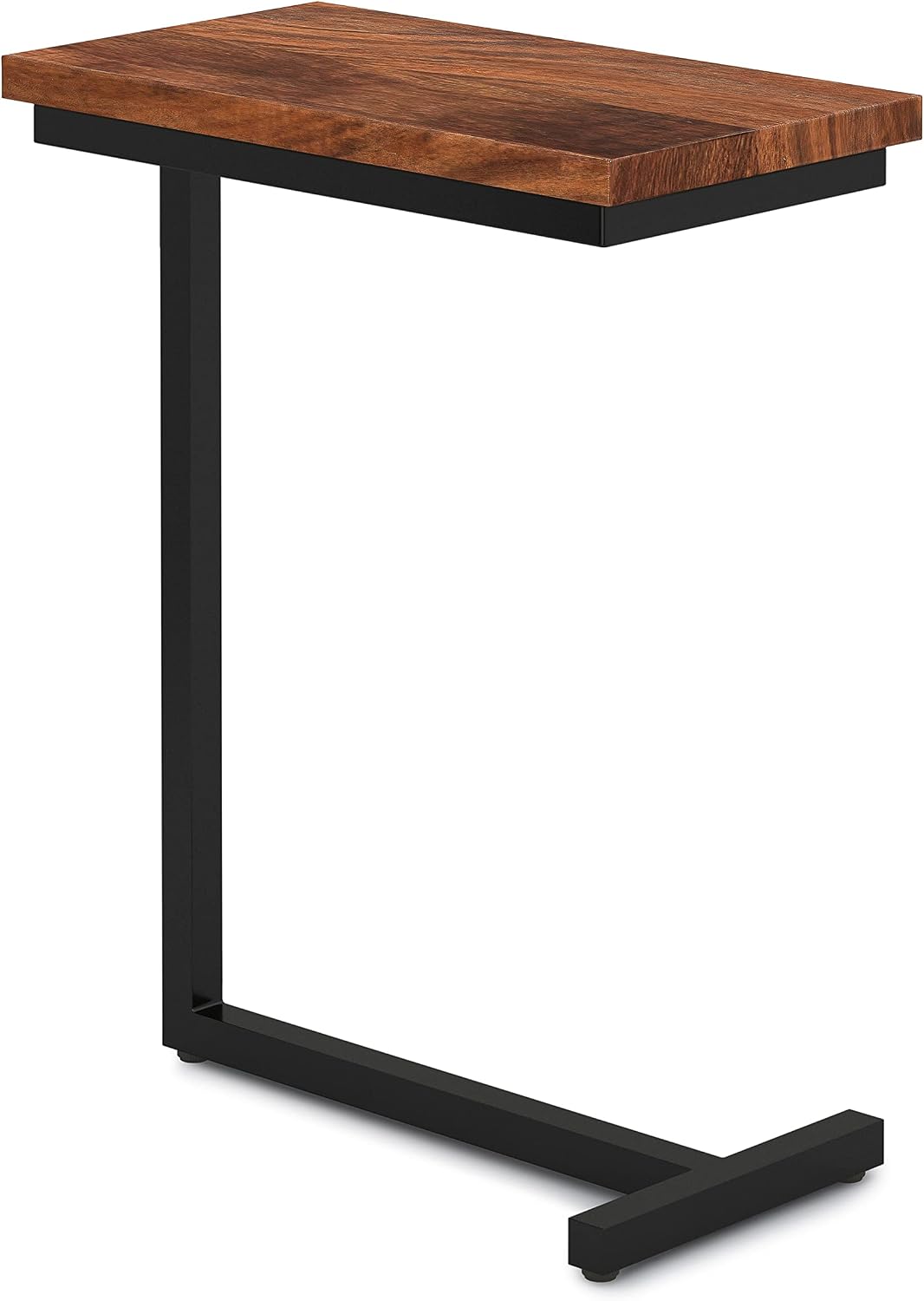 SIMPLIHOME Skyler 18" Wide Solid Wood C-Side End Table in Dark Cognac Brown | Industrial slide-under accent table with open frame, assembled; perfect for living rooms as a side table or sofa table.