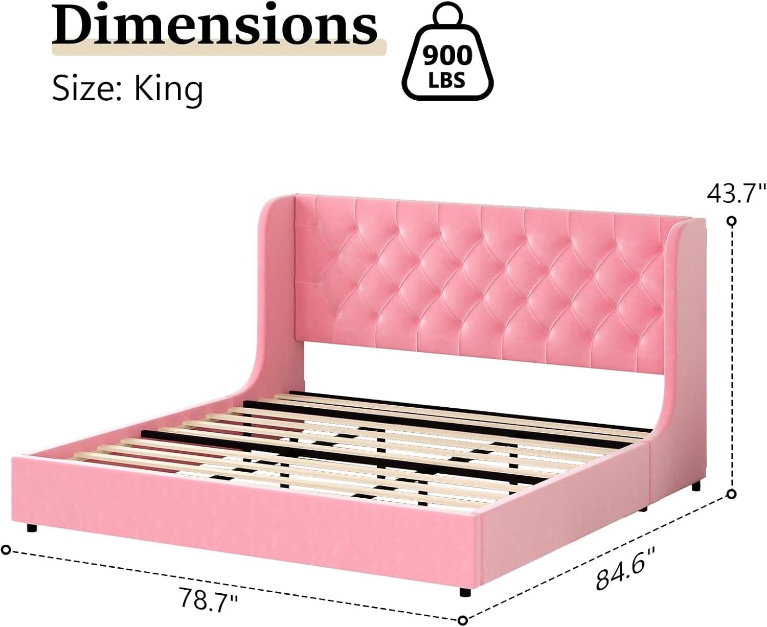 HOMBCK Full Size Bed Frame with Headboard, Upholstered Platform Bed, White | Velvet Tufted Curved Wingback/Wooden Slats Support/No Box Spring Needed/Noise-Free/Easy Assembly