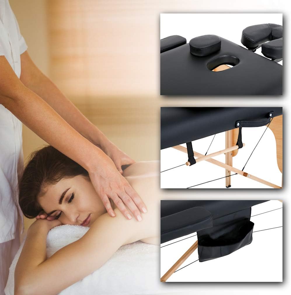 BestMassage Massage Bed Portable Massage Table 28 inch Wide Lash Bed Height Adjustable 2 Folding Spa Table with Towel Hanger Oil Pouch Half Bolster Round Bolster Non-Woven Bag