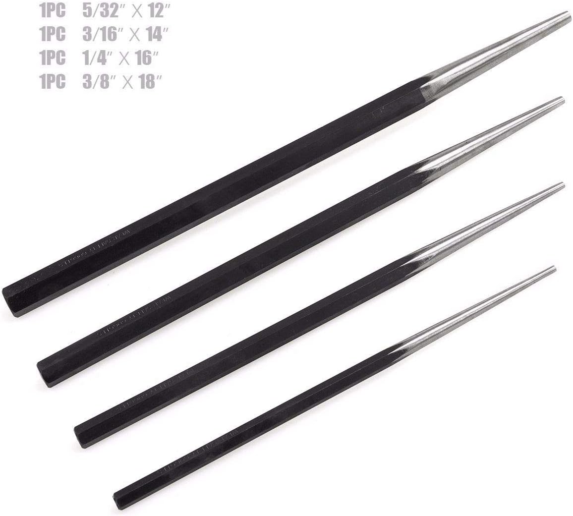 Stark USA 4-Pieces Long Taper Punch Set, Alignment Punch Set Tool Alignment Punch Kit Mechanics Steel 12" - 18" inch