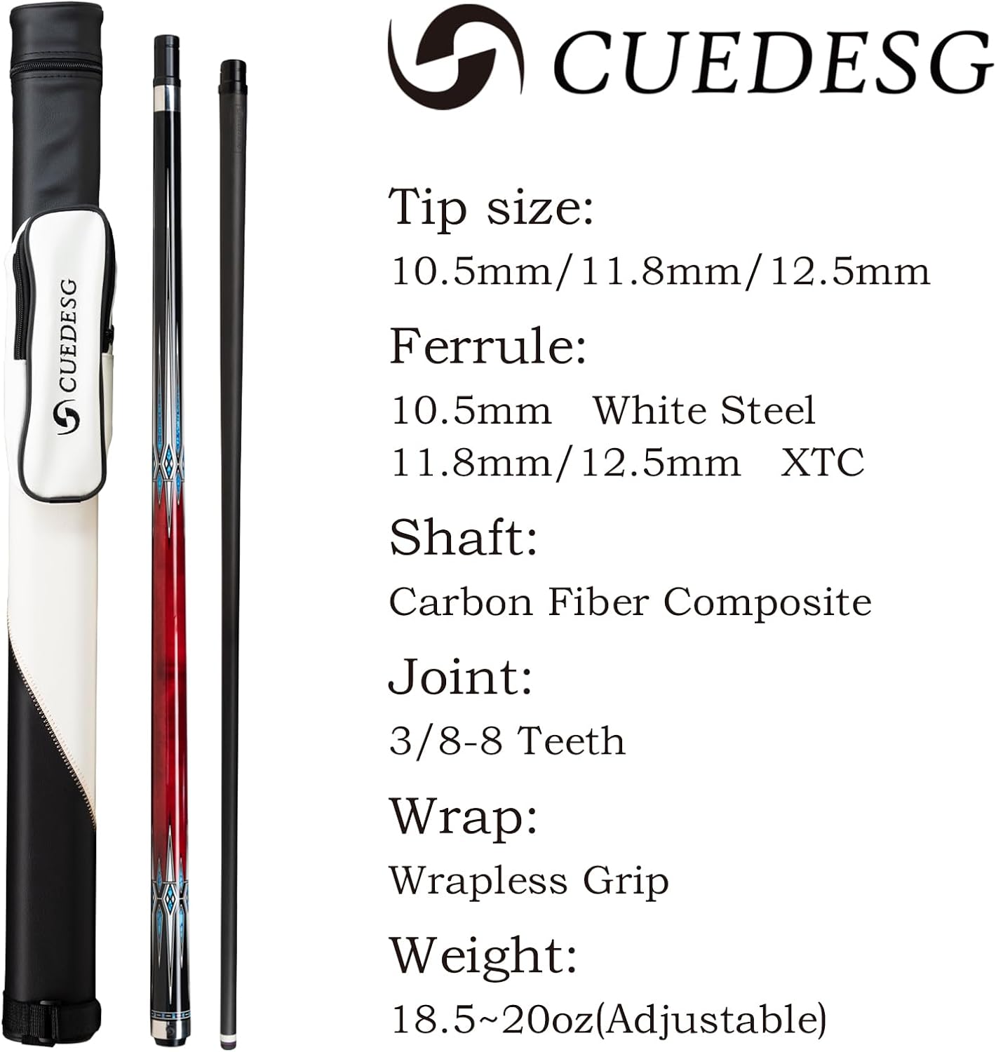 Carbon Fiber Pool Cue Stick 10.5mm/11.8mm/12.5mm,Low Deflection Pool Stick,Professional Cue Stick with Case