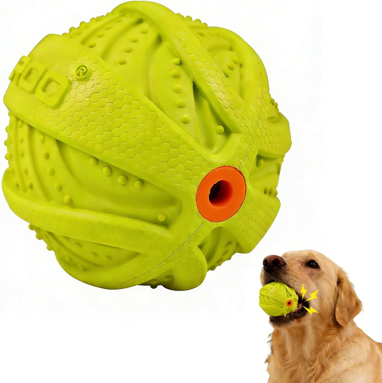 LaRoo Squeaky Dog Ball Toy,Durable Natural Rubber Squeaker Ball Throwing Training,Teeth Cleaning Chew Toy for Pet Medium and Large Dogs (3.5In Green)