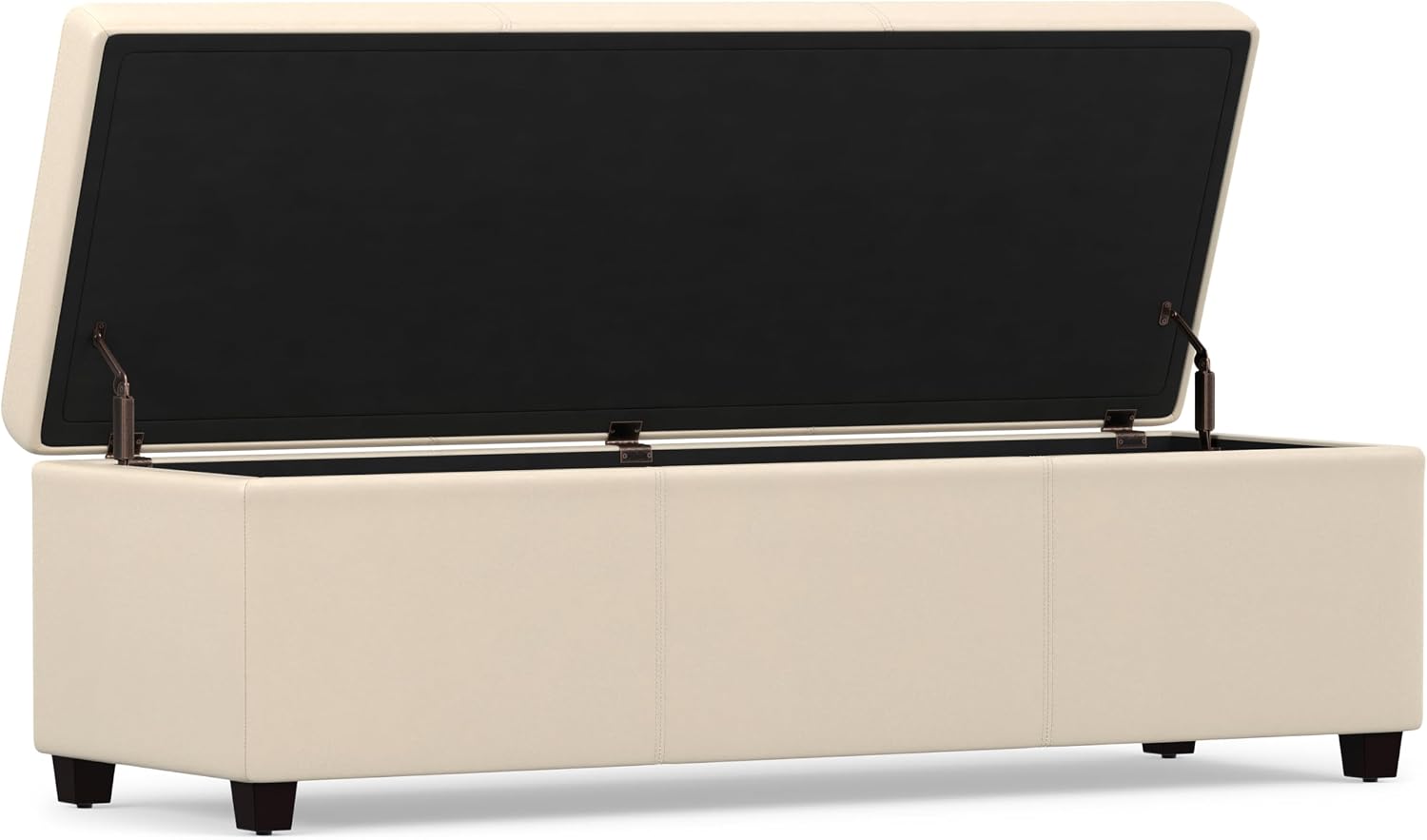 SIMPLIHOME Avalon 54" Wide Vegan Leather Storage Ottoman in Tanners Brown