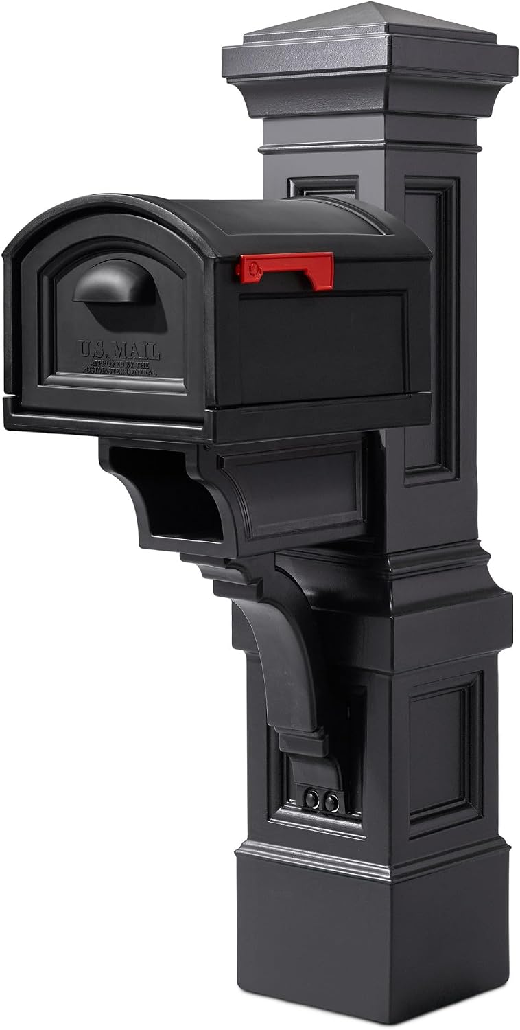 Step2 Atherton Grand Mail Post, Mailbox Not Included, Weather Resistant, Large Outdoor Mail Post, Made of Durable Plastic, Easy Install, Onyx Black