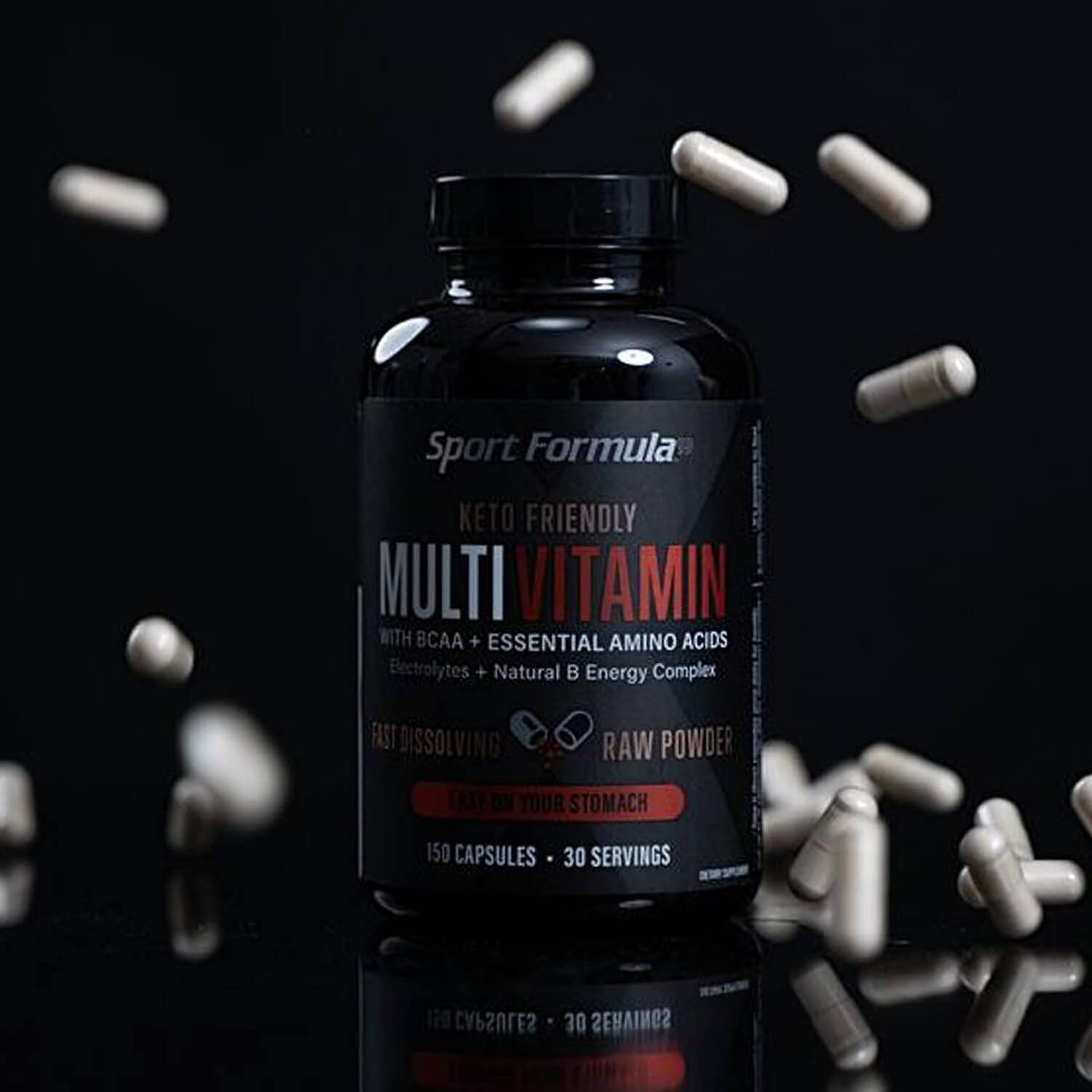 Sport Formula Daily Keto Superfood Multivitamin BCAA Amino Acid Powder Capsules for Men and Women. Won't Upset Your Stomach: Natural Vitamin B