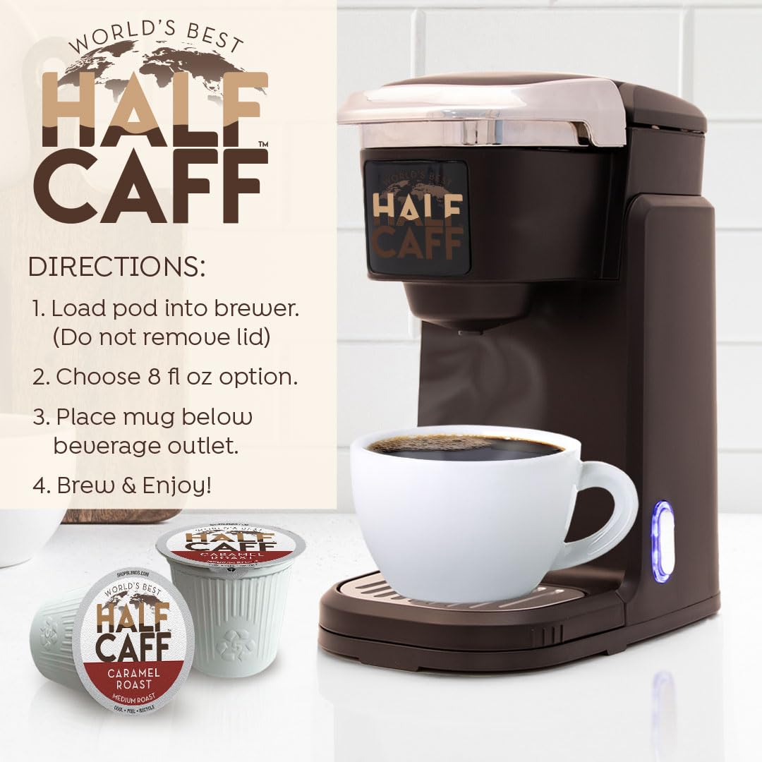 World's Best Half Caff Dark Roast Coffee Pods 100ct Keurig Compatible | 100% Arabica Coffee Single Serve Capsules & Pods Compatible with Keurig K-Cup Coffee Makers