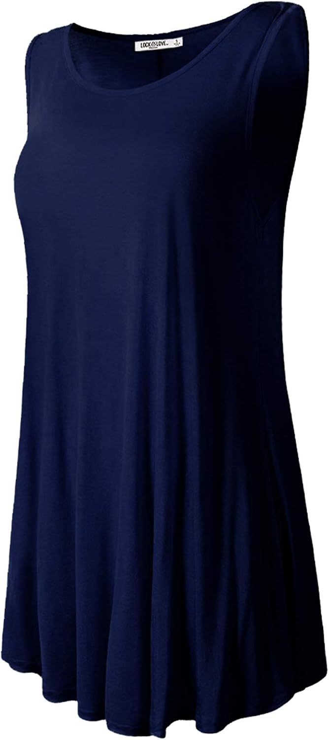 Lock and Love Women Solid Short Sleeve/Sleeveless Tunic for Leggings Swing Tunic Flare Tank Tops S-5XL Plus Size Made in USA